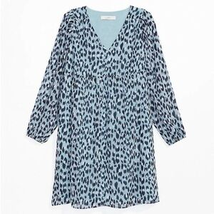 LOFT Black and White V-Neck Sundress with Bishop Sleeves